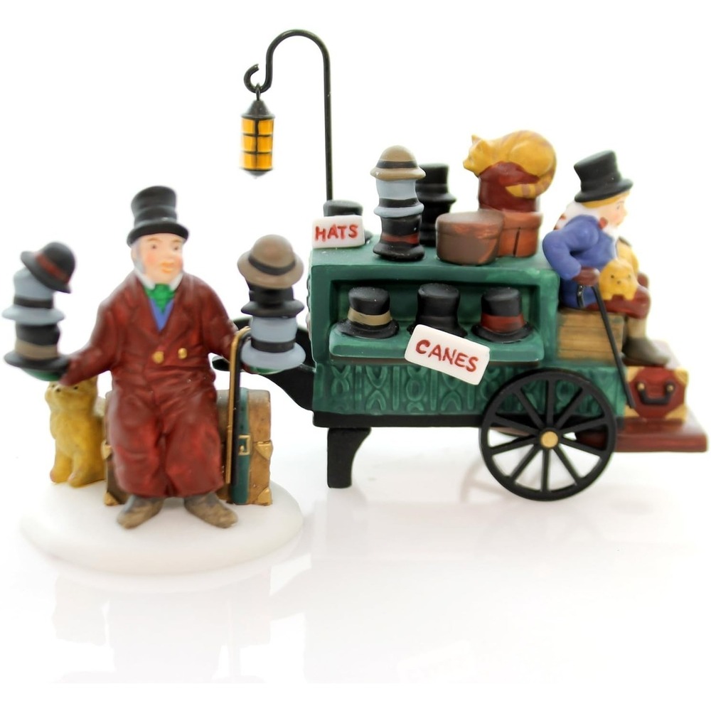 DEPT 56 HERITAGE VILLAGE COLLECTION CHELSEA MARKET HAT MONGER & CART - RETIRED
